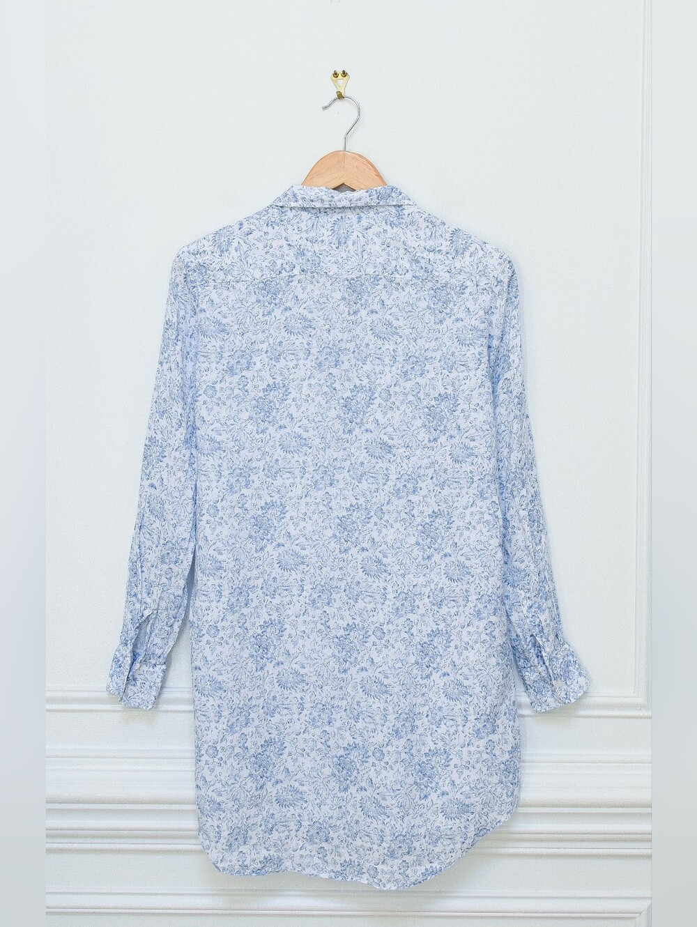 Frank & Eileen Mary Shirt Dress Linen Floral Blue White Size XS Coastal Heritage - Picture 7 of 15